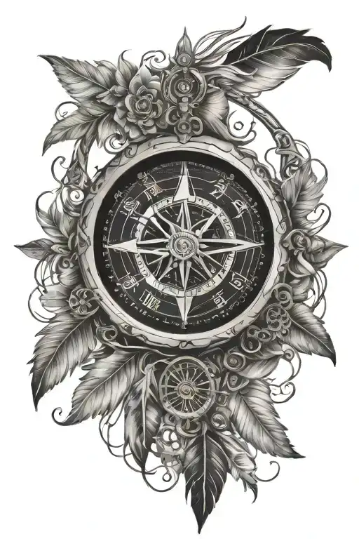compass clock dream catcher entangled tattoo design idea