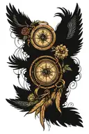 compass clock dream catcher entangled tattoo design idea