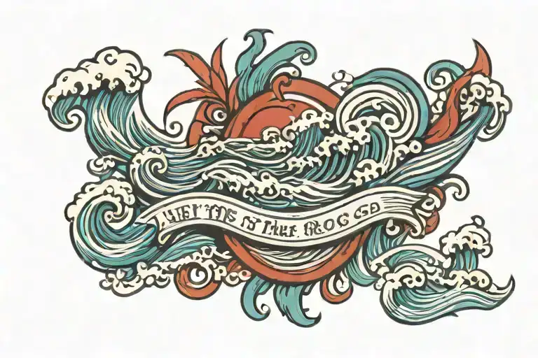waves, let the stress go, keep moving forward tattoo design idea