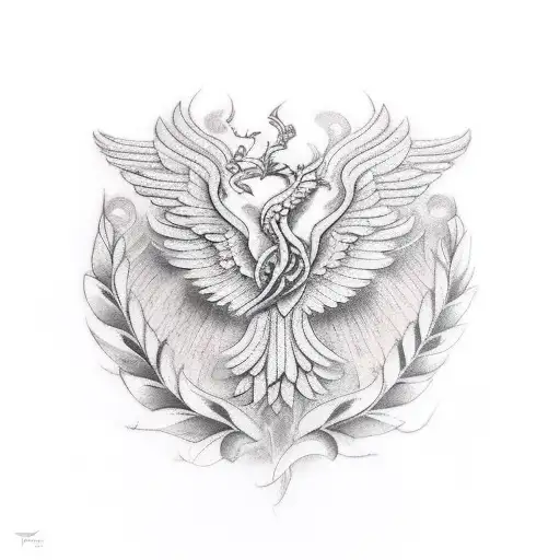  LAUREL WREATH AND PHOENIX tattoo design idea