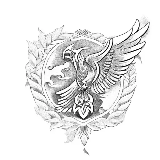  LAUREL WREATH AND PHOENIX tattoo design idea