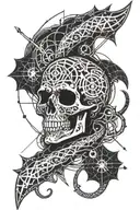 dark theme sleeve featuring skull, tentacle, pentagram, occult  tattoo design idea