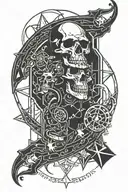 dark theme sleeve featuring skull, tentacle, pentagram, occult  tattoo design idea