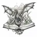 book with mountains and dragons flying tattoo design idea