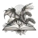 book with mountains and dragons flying tattoo design idea