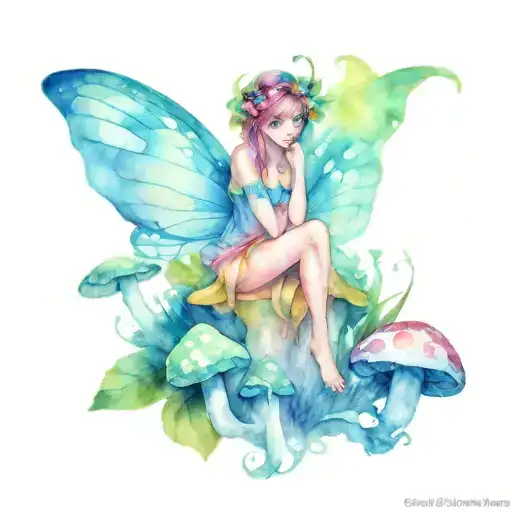 fairy sitting under mushroom tattoo design idea