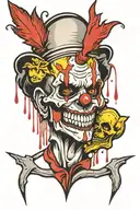 split clown-face skull offering a bleeding heart  tattoo design idea