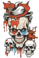 split clown-face skull offering a bleeding heart  tattoo design idea