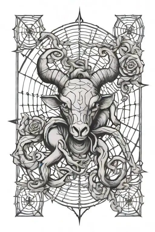 Aries astro sign and spider web tattoo design idea