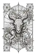 Aries astro sign and spider web tattoo design idea