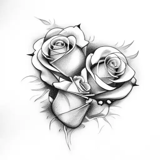 two roses on fire  tattoo design idea
