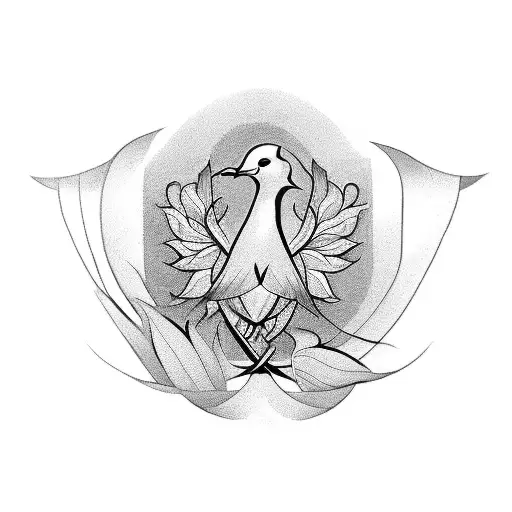 A blackwork tattoo showcasing a dove and daffodil forming the shape of a breast cancer ribbon tattoo design idea