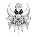 A blackwork tattoo showcasing a dove and daffodil forming the shape of a breast cancer ribbon tattoo design idea