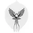 A blackwork tattoo showcasing a dove and daffodil forming the shape of a breast cancer ribbon tattoo design idea