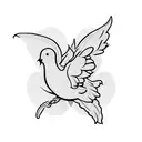 A blackwork tattoo showcasing a dove and daffodil forming the shape of a breast cancer ribbon tattoo design idea