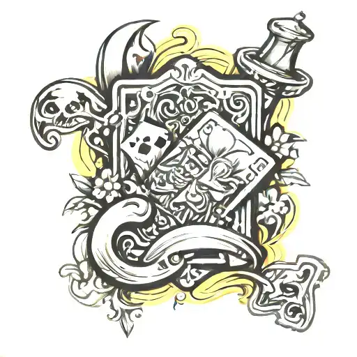 Royal flush, warm tones, Ethnic style tattoo design idea