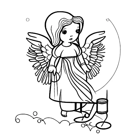 An angel holding a sewing machine tattoo design idea