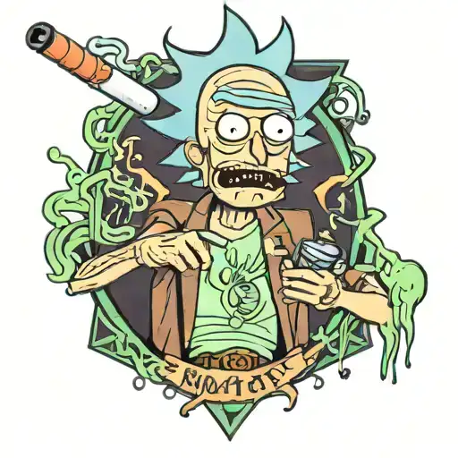 Rick and Morty smoking cigarette tattoo design idea
