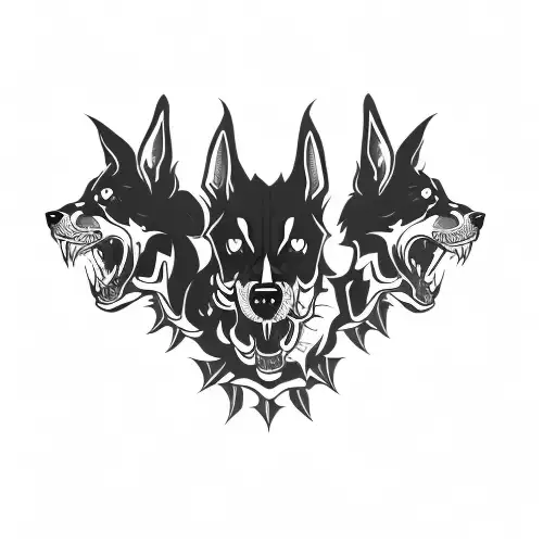 cerberus, he'll hounds, goth, edgy tattoo design idea