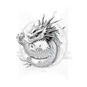 An elegant dragon entwined with computer code tattoo design idea