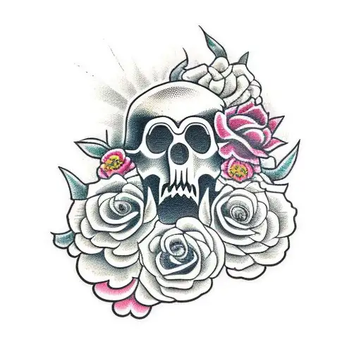 flowers skull pointy tattoo design idea