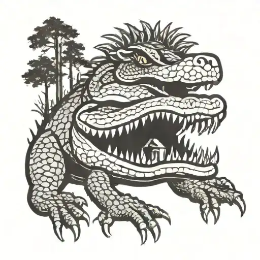 Surround the gator with forest imagery. You can include tall pine trees typical of Florida’s landscape,  tattoo design idea