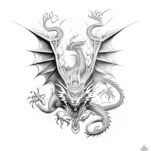 dragon and wolf tattoo design idea