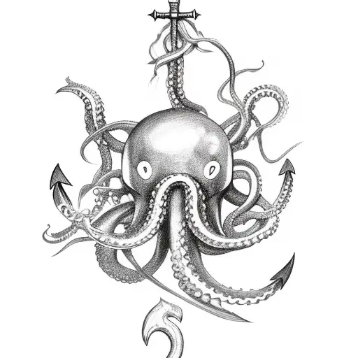 Cracken octopus with anchor and swords tattoo design idea