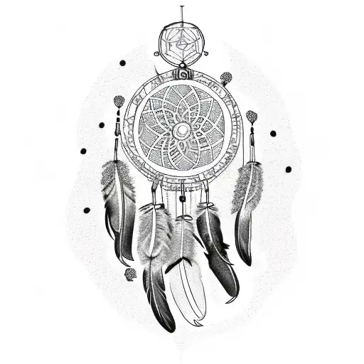Dream catcher with feathers and flowers tattoo design idea