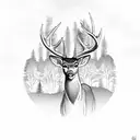 whitetail deer with trees and sky in background tattoo design idea
