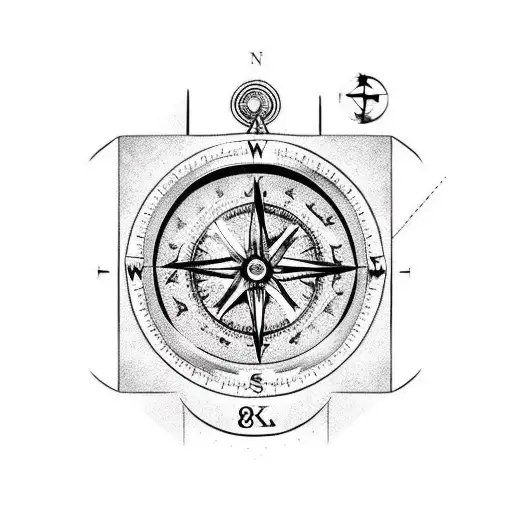 broken compass with embedded in skin tattoo design idea