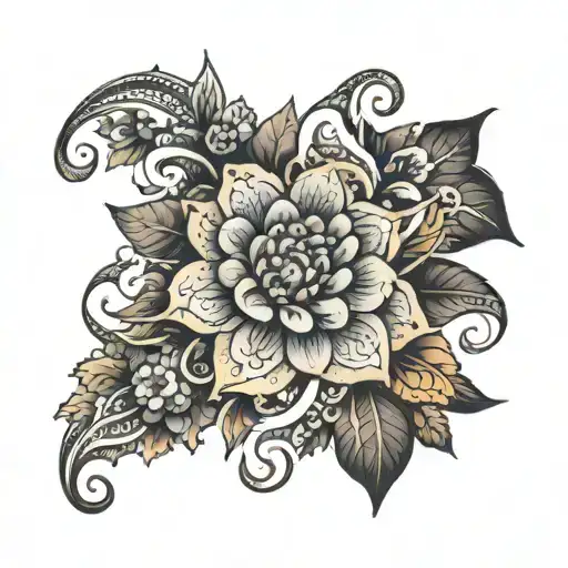 floral and henna design tattoo design idea