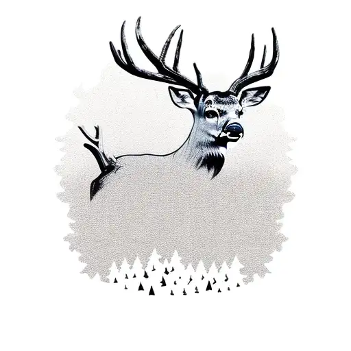 deer sunset Pine tree  tattoo design idea
