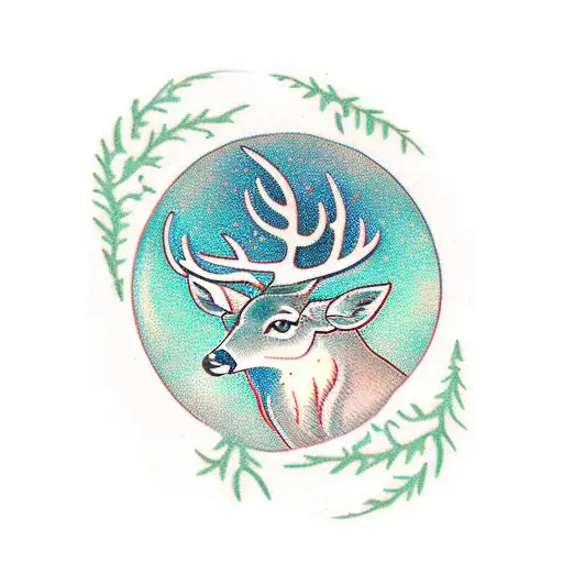 deer Pine tree moon tattoo design idea