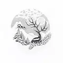 deer Pine tree moon tattoo design idea