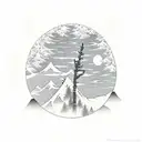 deer Pine tree moon tattoo design idea
