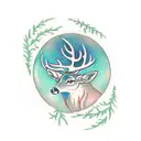 deer Pine tree moon tattoo design idea