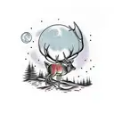 deer Pine tree moon tattoo design idea