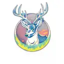 deer Pine tree moon tattoo design idea