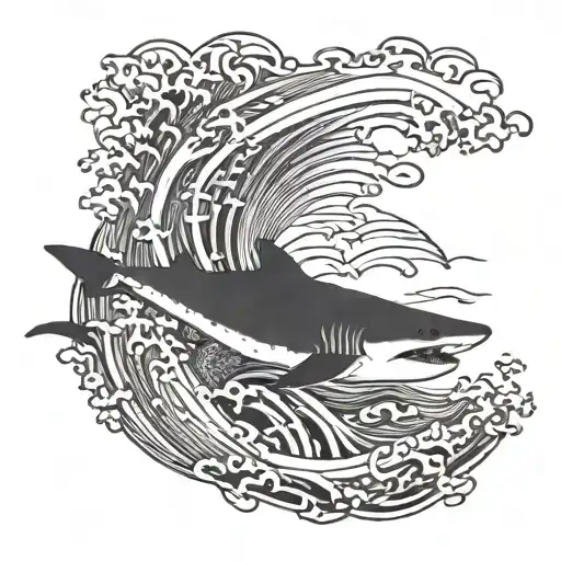 Japanese waves and whale shark emerging tattoo design idea