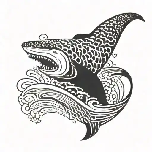 Japanese waves and whale shark jumping tattoo design idea