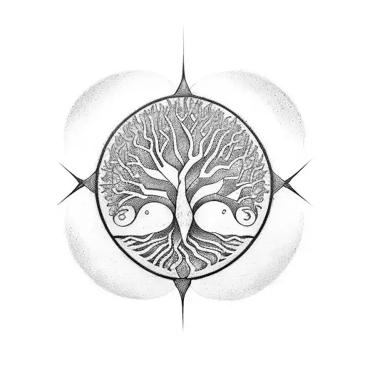Design a tattoo featuring a Nordic tree of life with each branch representing a different Nordic rune, creating a harmonious and meaningful composition tattoo design idea