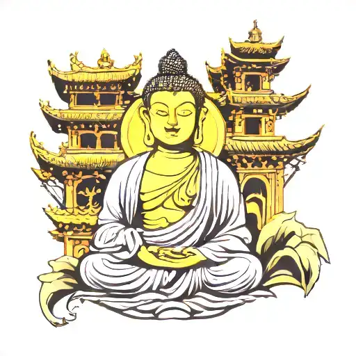 buddha and monastry tattoo design idea