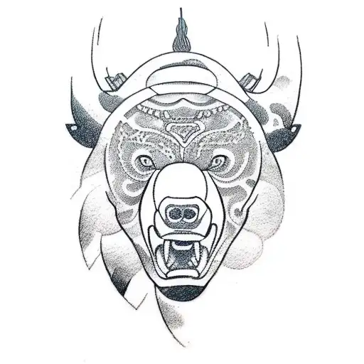 trading graph with bear and bull tattoo design idea