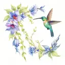 humming bird in a flower feild  tattoo design idea