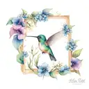 humming bird in a flower feild  tattoo design idea