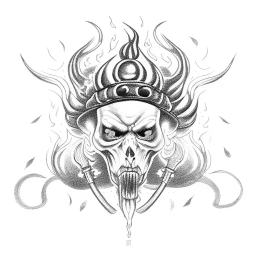 NFT design with Fire arms, wearing street wear fashion , with flames all over its head , wearing a cap backwards, jewels tattoo design idea