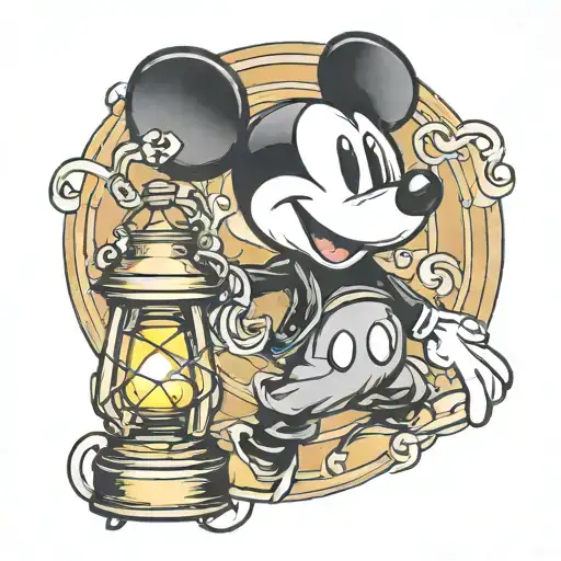 mickey mouse holding a lantern ring finger tattoo tattoo design idea