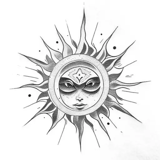 Sun Moon and star tattoo design idea