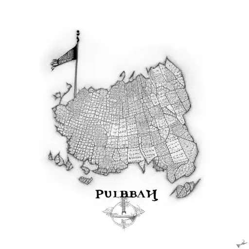 Punjab map with peddy and wheat tattoo design idea